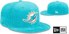 Dolphins LETTERMAN PIN CORDUROY Aqua Fitted Hat by New Era - 2nd View