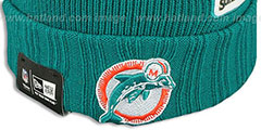 Dolphins SUPER BOWL PATCHES Aqua Knit Beanie Hat by New Era - 2nd View