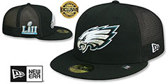 Eagles SB LII MESH-BACK SIDE-PATCH Black-Black Fitted Hat by New Era - 2nd View