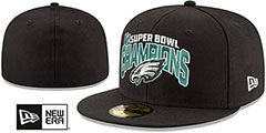 Eagles SUPER BOWL LII CHAMPS Black Fitted Hat by New Era - 2nd View