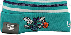 Hornets STRIPEOUT Knit Beanie Hat by New Era - 2nd View