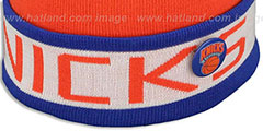 Knicks THE-BUTTON Knit Beanie Hat by Michell and Ness - 2nd View