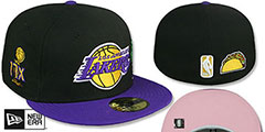 Lakers 17X PALM TREE PINK-BOTTOM Black-Purple Fitted Hat by New Era - 2nd View