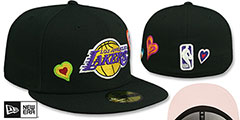 Lakers CHAIN STITCH HEARTS Black Fitted Hat by New Era - 2nd View