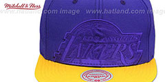 Lakers CROPPED SATIN SNAPBACK Purple-Gold Adjustable Hat by Mitchell and Ness - 2nd View