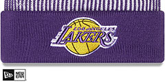 Lakers STRIPED Knit Beanie Hat by New Era - 2nd View