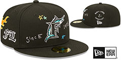 Marlins ALL-OVER SCRIBBLE Black Fitted Hat by New Era - 2nd View