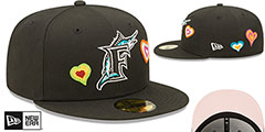 Marlins CHAIN STITCH HEARTS Black Fitted Hat by New Era - 2nd View