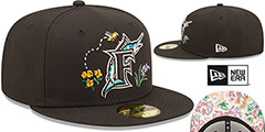 Marlins COOP FLORAL WATERCOLORS Black Fitted Hat by New Era - 2nd View