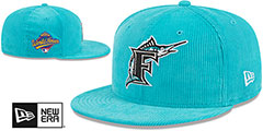 Marlins OLD SCHOOL CORDUROY SIDE-PATCH Teal Fitted Hat by New Era - 2nd View