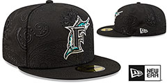 Marlins SWIRL Black Fitted Hat by New Era - 2nd View