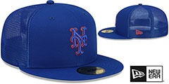 Mets BATTING PRACTICE TRUCKER Royal Fitted Hat by New Era - 2nd View