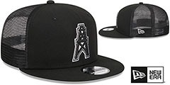 Oilers THROWBACK TEAM-BASIC TRUCKER SNAPBACK Black-White Hat by New Era - 2nd View