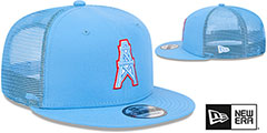 Oilers THROWBACK TEAM-BASIC TRUCKER SNAPBACK Sky Hat by New Era - 2nd View