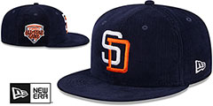 Padres OLD SCHOOL CORDUROY SIDE-PATCH Navy Fitted Hat by New Era - 2nd View