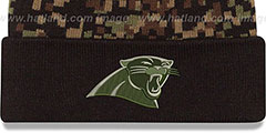 Panthers ARMY CAMO PRINT-PLAY Knit Beanie Hat by New Era - 2nd View