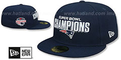 Patriots 6X SIDE-PATCH SUPER BOWL CHAMPIONS Navy Fitted Hat by New Era - 2nd View