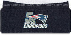 Patriots NFL 5X SUPER BOWL CHAMPIONS  Navy-White Knit Beanie Hat by New Era - 2nd View