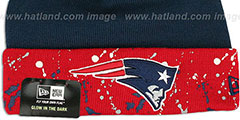 Patriots SPLATTER SPECK Navy-Red Knit Beanie Hat by New Era - 2nd View