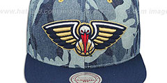 Pelicans DENIM-CAMO SNAPBACK Blue Hat by Mitchell and Ness - 2nd View