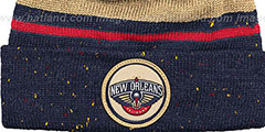 Pelicans SPECKLED Navy-Gold Knit Beanie by Mitchell and Ness - 2nd View