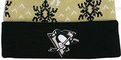 Penguins UGLY SWEATER Black-Gold Knit Beanie Hat by Zephyr - 2nd View