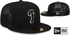 Phillies BATTING PRACTICE TRUCKER Black-White Fitted Hat by New Era - 2nd View