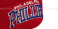 Phillies ARCHED-RIBBED Red Knit Beanie Hat by New Era - 2nd View