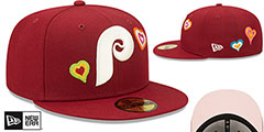 Phillies CHAIN STITCH HEARTS Burgundy Fitted Hat by New Era - 2nd View