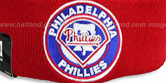 Phillies CIRCLE Royal-Red Knit Beanie Hat by New Era - 2nd View