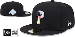 Phillies COLOR PACK SIDE-PATCH Black Fitted Hat by New Era - 2nd View