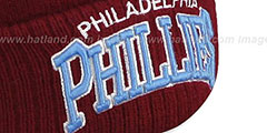 Phillies COOP ARCHED-RIBBED Burgundy Knit Beanie Hat by New Era - 2nd View