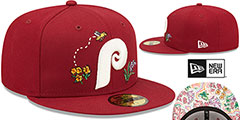 Phillies COOP FLORAL WATERCOLORS Burgundy Fitted Hat by New Era - 2nd View