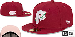 Phillies LOGO BLOOM SIDE-PATCH Burgundy-Pink Fitted Hat by New Era - 2nd View