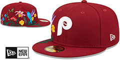 Phillies COOPERSTOWN SIDE-BLOOM Burgundy Fitted Hat by New Era - 2nd View