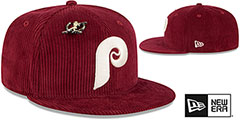 Phillies LETTERMAN PIN CORDUROY Burgundy Fitted Hat by New Era - 2nd View