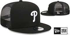 Phillies TEAM-BASIC TRUCKER SNAPBACK Black-White Hat by New Era - 2nd View