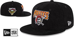 Pirates OLD SCHOOL CORDUROY SIDE-PATCH Black Fitted Hat by New Era - 2nd View