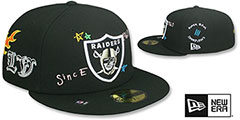 Raiders ALL-OVER SCRIBBLE Black Fitted Hat by New Era - 2nd View