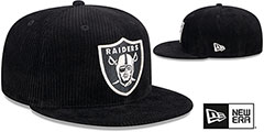 Raiders LETTERMAN PIN CORDUROY Black Fitted Hat by New Era - 2nd View