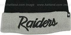 Raiders TEAM-SCRIPT POM Black-Grey Knit Beanie Hat by Twins 47 Brand - 2nd View