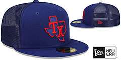 Rangers BATTING PRACTICE TRUCKER Royal Fitted Hat by New Era - 2nd View