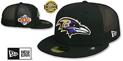 Ravens SB XXXV MESH-BACK SIDE-PATCH Black-Black Fitted Hat by New Era - 2nd View