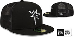 Rays BATTING PRACTICE TRUCKER Black-White Fitted Hat by New Era - 2nd View