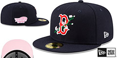 Red Sox LOGO BLOOM SIDE-PATCH Navy-Pink Fitted Hat by New Era - 2nd View