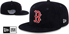 Red Sox OLD SCHOOL CORDUROY SIDE-PATCH Navy Fitted Hat by New Era - 2nd View