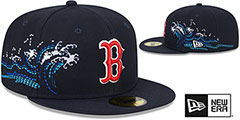 Red Sox TONAL WAVE Navy Fitted Hat by New Era - 2nd View