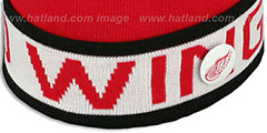 Red Wings THE-BUTTON Knit Beanie Hat by Michell and Ness - 2nd View