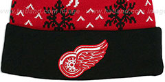 Red Wings UGLY SWEATER Black-Red Knit Beanie Hat by Zephyr - 2nd View