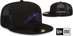 Rockies BATTING PRACTICE TRUCKER Black-Purple Fitted Hat by New Era - 2nd View